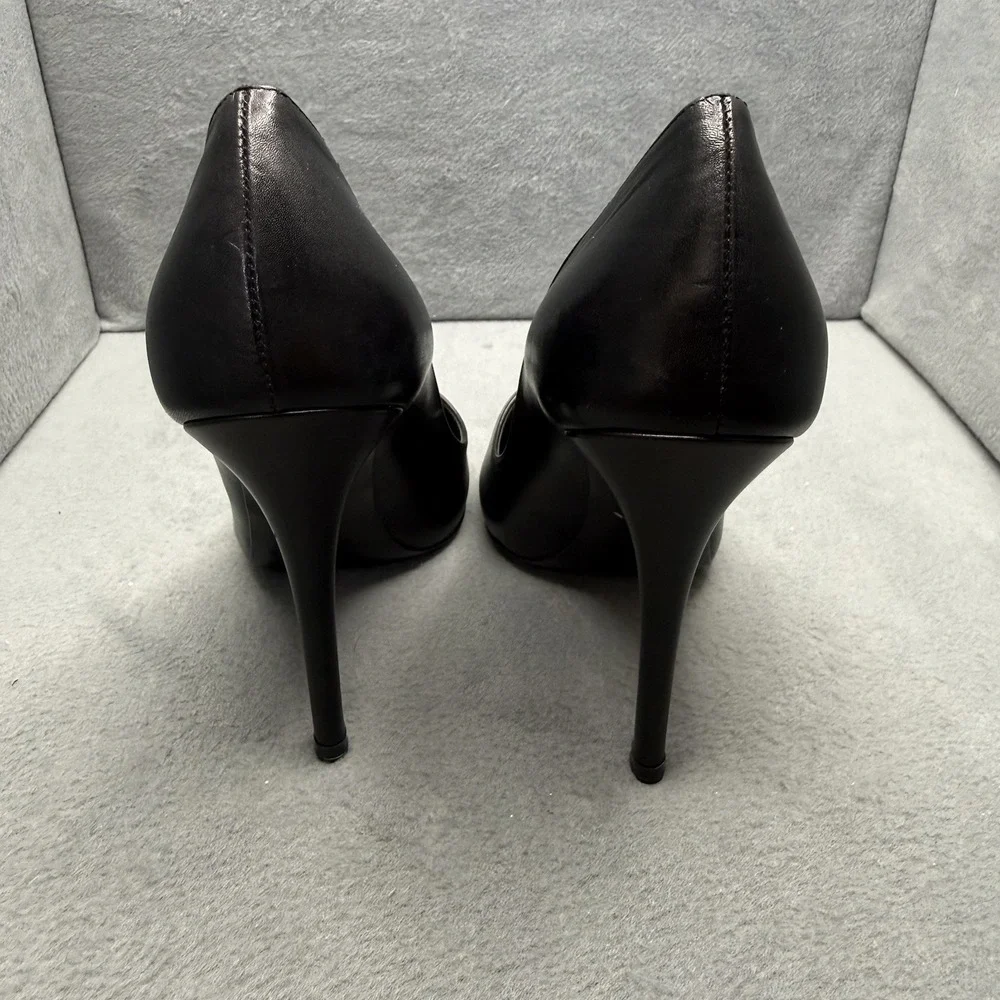 Ralph Lauren Collection Ranna Black Leather Peep-Toe Platform Pumps 7.5B